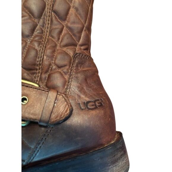 UGG Boot Brown Leather Quilted Mid High Conner Fawn Australia side zip sizs 9 - Picture 7 of 14